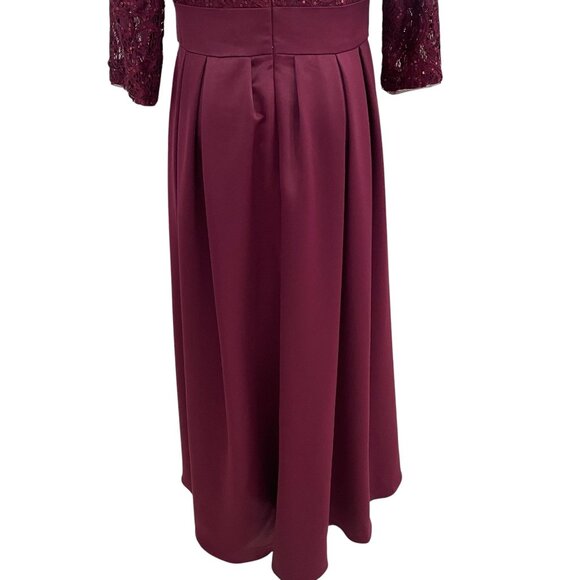 Alex Evenings Petite Burgundy Lace Chiffon Dress Formal Cocktail Wedding Guest - Picture 13 of 13